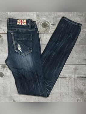 Machine Nouvelle Mode Distressed Skinny Jeans Size 7 USA 29 Dark Wash Ripped Y2K